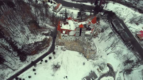 AERIAL VIEW OF BRAN CASTLE TRANSILVANIA ROMANIA  DRACULA'S CASTLE alt