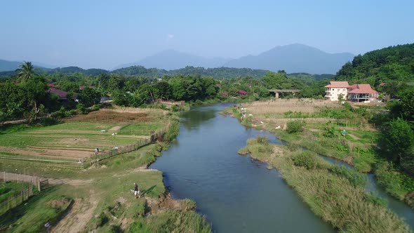 Vang Vieng region in Laos aerial view alt