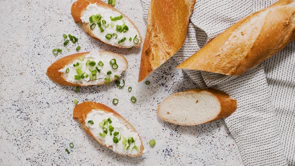 Fresh and Delicious Crispy Baguette with Cream Cheese and Chives