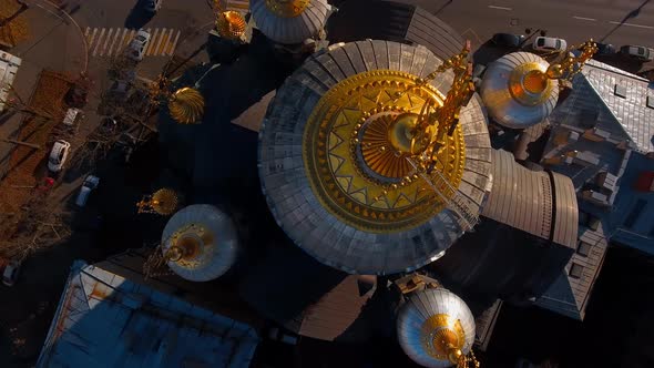 Aerial Footage of Golden Dome of Church of the Assumption of the Blessed Virgin Mary Blockade Temple alt