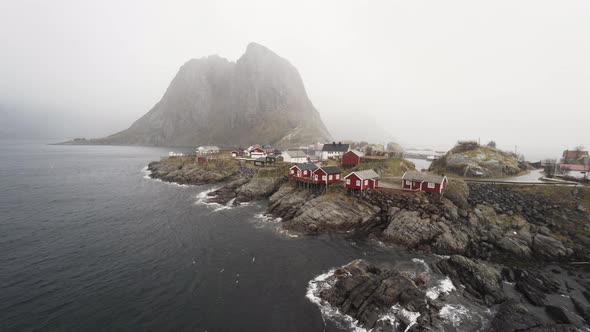 Drone Of Hamnoy Fishing Village And Coastline alt