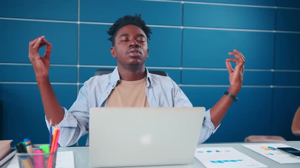 Calm Office Worker Relieves Tension and Stress Breathing Practices Lifestyle alt