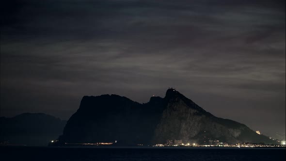 Clouds Over Gibraltar Rock At Night, Timelapse