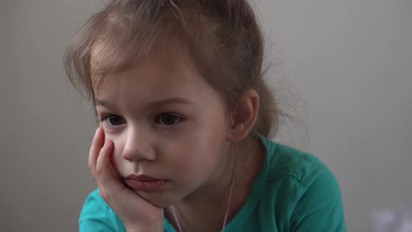 Portrait Funny Little Girl Smiling Not Combed Untidy Child Looking Away Thoughtfully Sad at Home alt