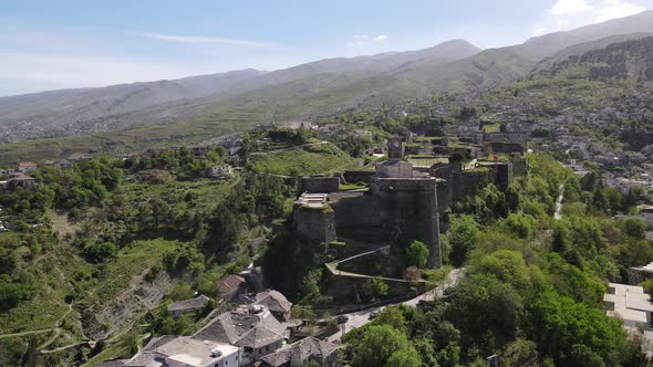 Drone Footage of Castle of Argjiro in Gjirokaster, Albania
