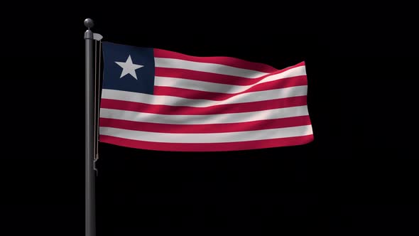 Liberia Flag On Flagpole With Alpha Channel   4K alt