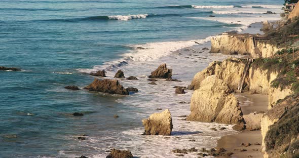 Deserted Wild El Matador Beach Malibu California Ocean Waves with Rocks