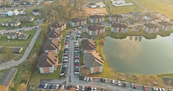 Aerial Autumn Scene the Denham Springs Small Town Apartment Complex Near Pond in Louisiana USA alt