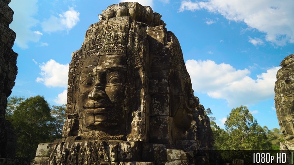 Ancient Stone Faces of Bayon Temple inside of Angkor Thom in Siem Reap, Cambodia alt