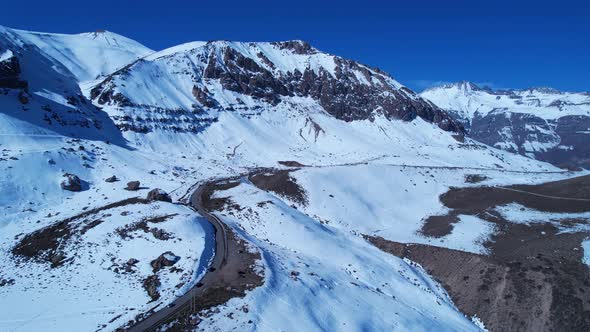 Ski station center at Andes Mountains. Snow winterness scenery. alt