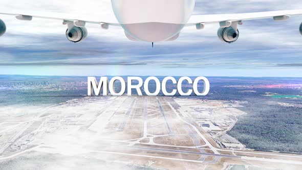 Commercial Airplane Over Clouds Arriving Country Morocco