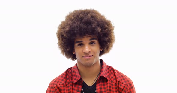 Beautiful Happy Fun Young Curly Black Hair Cool Adult Man Confident Smiling