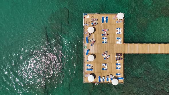 Pier by the sea aerial view Turkey Alanya 4 K alt
