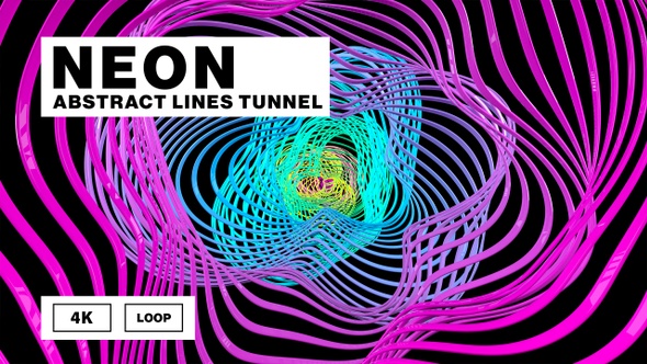 Abstract neon lines tunnel 3D background