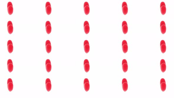 Red hearts on a white background. Animation of love background with rotating red hearts
