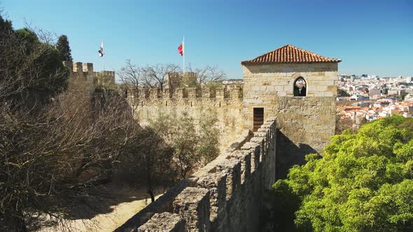 Aerial Drone View of Sao Jorge Castle in Lisbon City Centre, Portugal, a Popular Tourist Attraction alt
