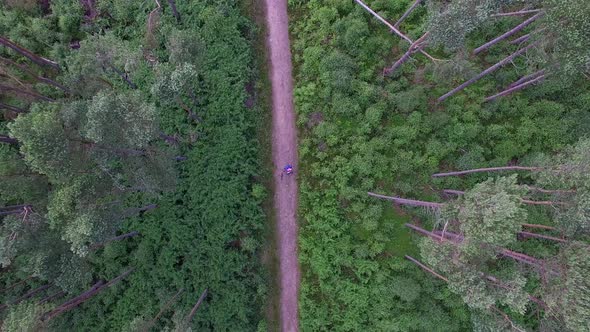 Aerial view of a mountain biker on a scenic singletrack trail alt