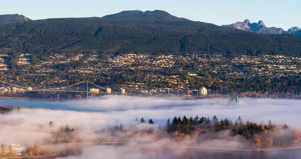 Vancouver Stanley Park Morning Fog Over a Bridge