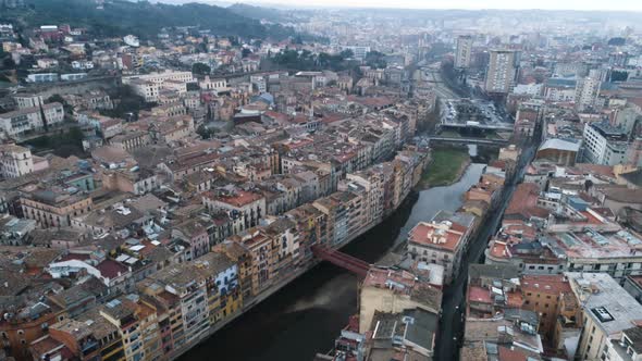 Flying Above Girona Old Town