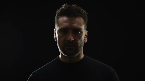 Depressed Caucasian Man Crying Looking Camera, Psychological Therapy, Failure alt