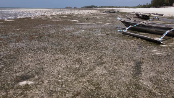 Aerial View of Low Tide in the Ocean Near the Coast of Zanzibar Tanzania Slow Motion alt
