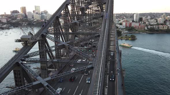 Sydney Harbor Bridge Aerial View with Traffic and Vessels