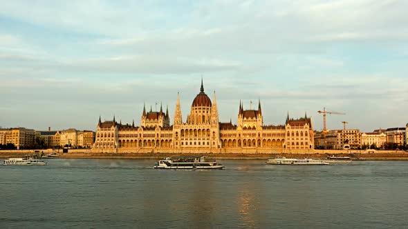 Budapest - Parliament at Sunset - Time Lapse. Day To Night. Hungary
