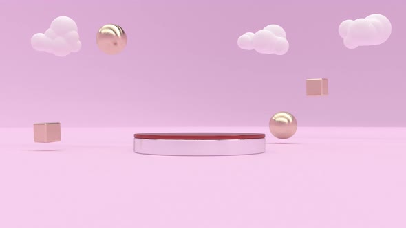 3d Blank Podium Round Presentation Modern Interior Mockup Advertising Pastel Pink Room Stylish alt