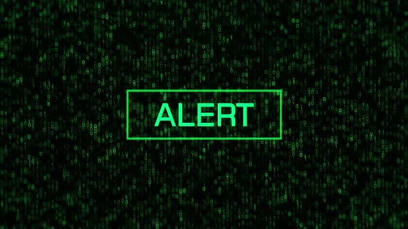 ALERT Message Over Computer Binary Background. ALERT Text Over Binary Code and Matrix Background alt