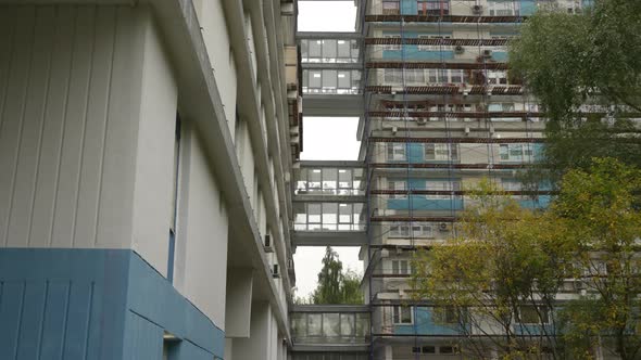 Unusual Balconies on a High Residential Building View From Below