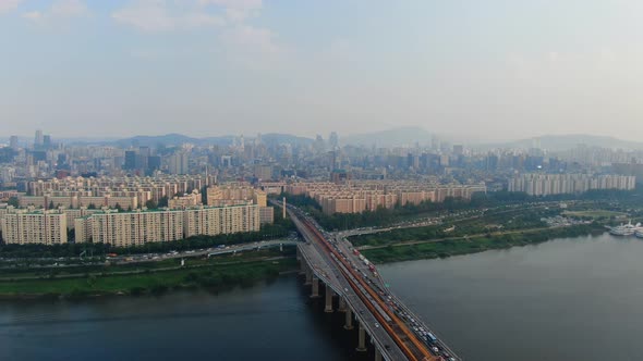 Korea Seoul City Apgujeong Dong Dongho Bridge Olympic Bridge Traffic