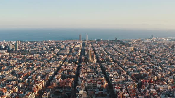 Aerial View on Comfortable Modern District of Barcelona Eixample Neigborhood alt