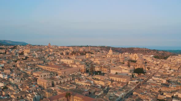 Aerial View of Noto Baroque old town in Island of Sicily Italy 4K