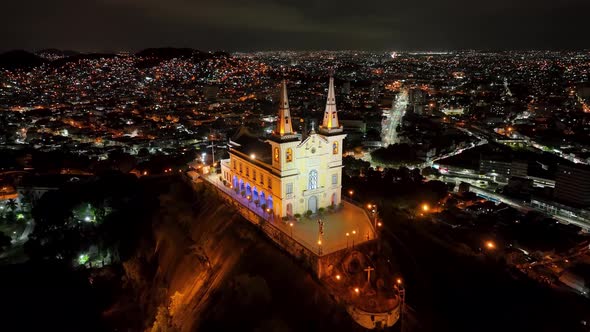 Night panoramic view of Basilica of Penha at Rio de Janeiro Brazil. alt