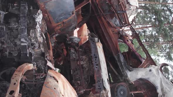 Vertical Video of Wardestroyed Cars in Irpin Ukraine alt