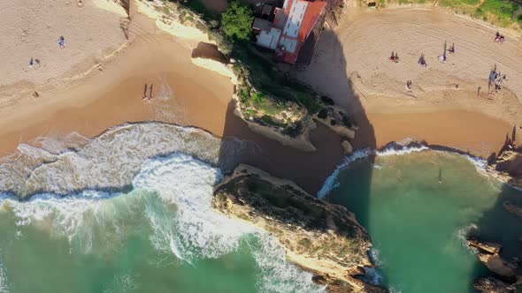 Aerial View of Beautiful Portuguese Beaches with Rocky Sandy Shores and Pure Sand for Tourists alt