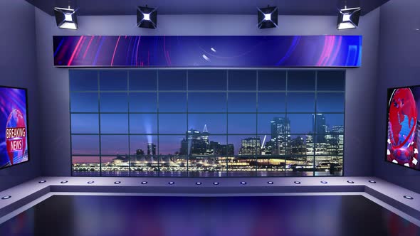 TV News Virtual Studio With Night City Background And Floodlights 8 alt