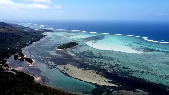 Epic aerial shot of tropical ocean lagoon with crystal clear sea,panorama alt