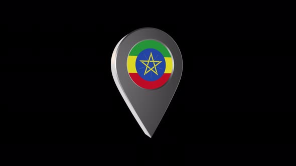 3d Animation Map Navigation Pointer With Ethiopia Flag With Alpha Channel - 4K alt