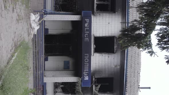 Vertical Video of Brodyanka Ukraine  Burned Down Police Station During the War alt