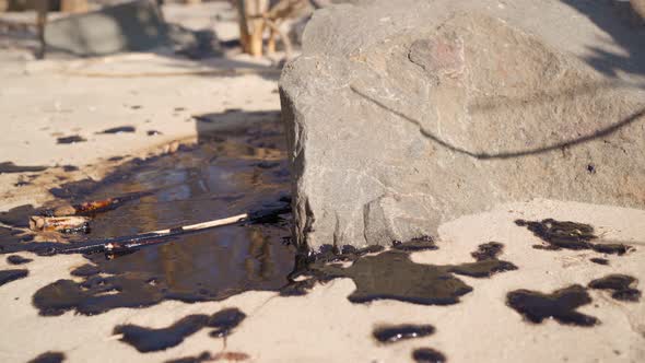 Stains Industrial Oil on Surface Earth Pollution of Nature with Toxic Chemicals alt