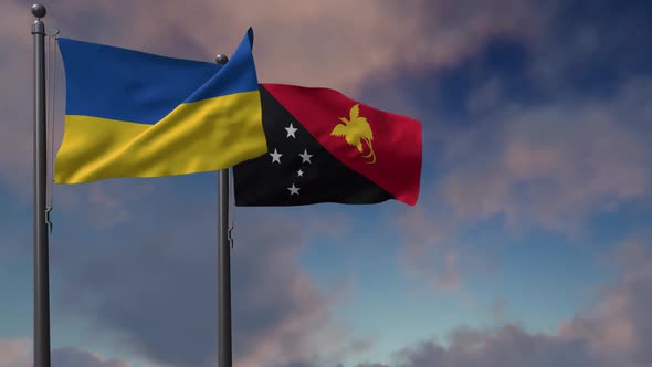 Papua New Guinea Flag Waving Along With The National Flag Of The Ukraine - 2K alt