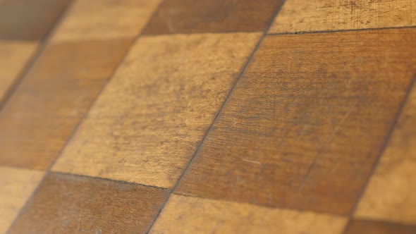 Old chess set table rows and columns   4K 2160p 30fps UltraHD panning footage - Close-up of ancient  alt