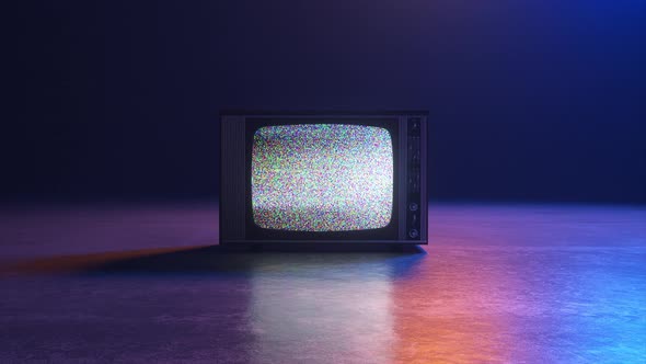 Vintage Retro TV Set Dark Background with static noise.