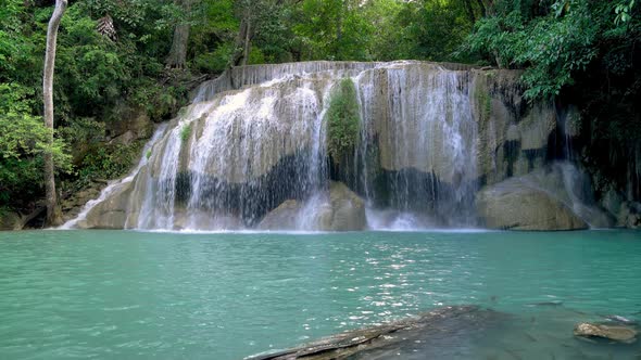 Erawan waterfall level two in National Park, famous tourist destination in Kanchanaburi, Thailand.