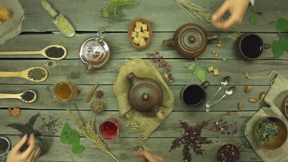 Tea on an Old Wooden Table. Flat Lay. alt