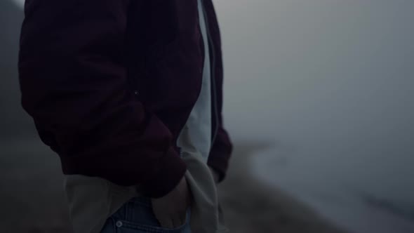 Unrecognizable Man Dancing Ocean Beach alt