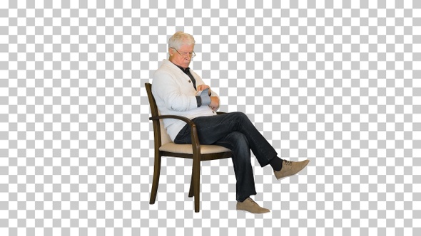 Senior man feeling bad measuring blood pressure, Alpha Channel alt