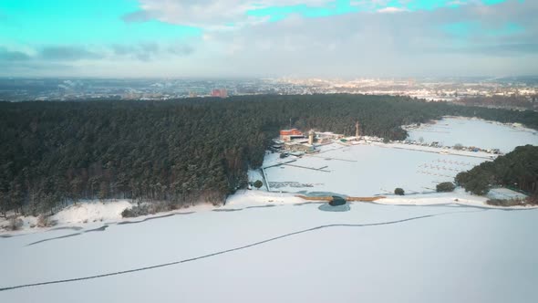 Aerial View Of Kaunas Yacht Club In Winter Time