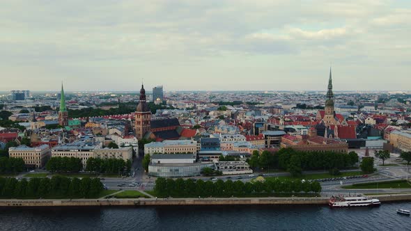 Aerial Footage of Riga Stunning View of the Capital of Latvia Daugava River alt